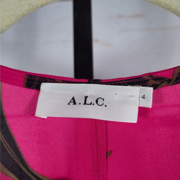 A.L.C ALC Cora Wrap Dress Silk Hot Pink Floral Size 4 - Picture 3 of 10